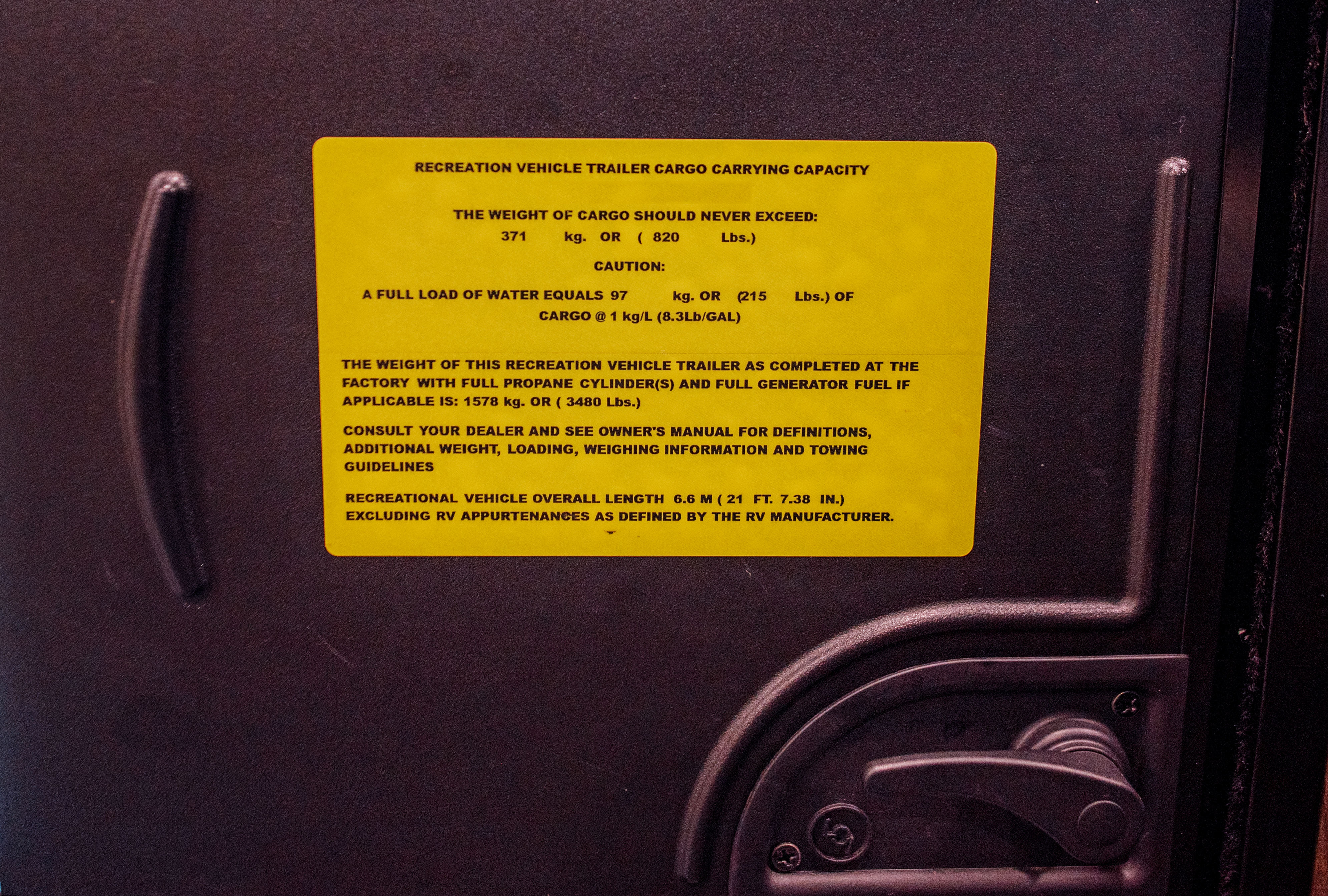 The towing sticker on Jason Takacs's Jayco Jay Flight travel trailer.