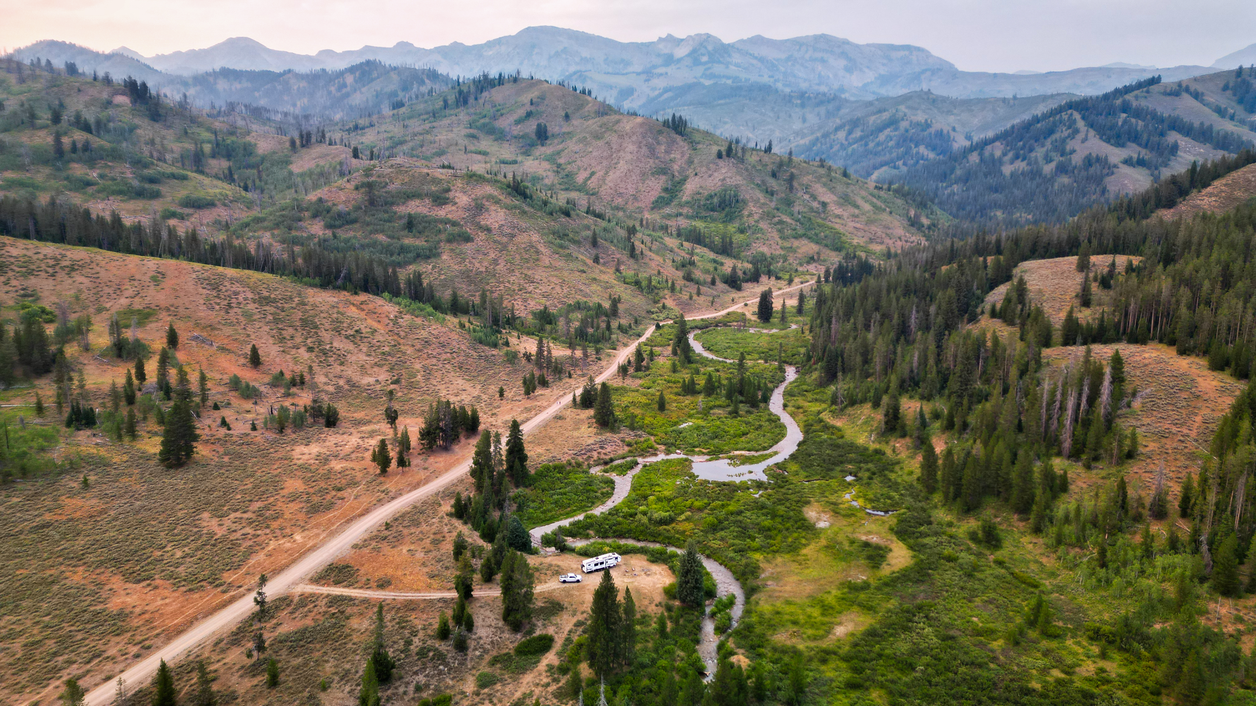 An aerial view of the dispersed camping area in Bridger-Teton National Forest.