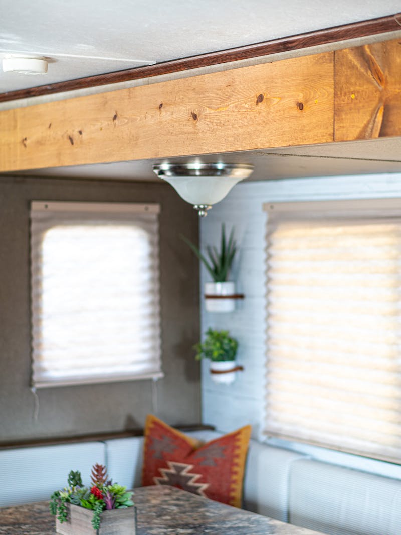 The slide-out of Renee Tilby's Jayco Jay Flight with decor.