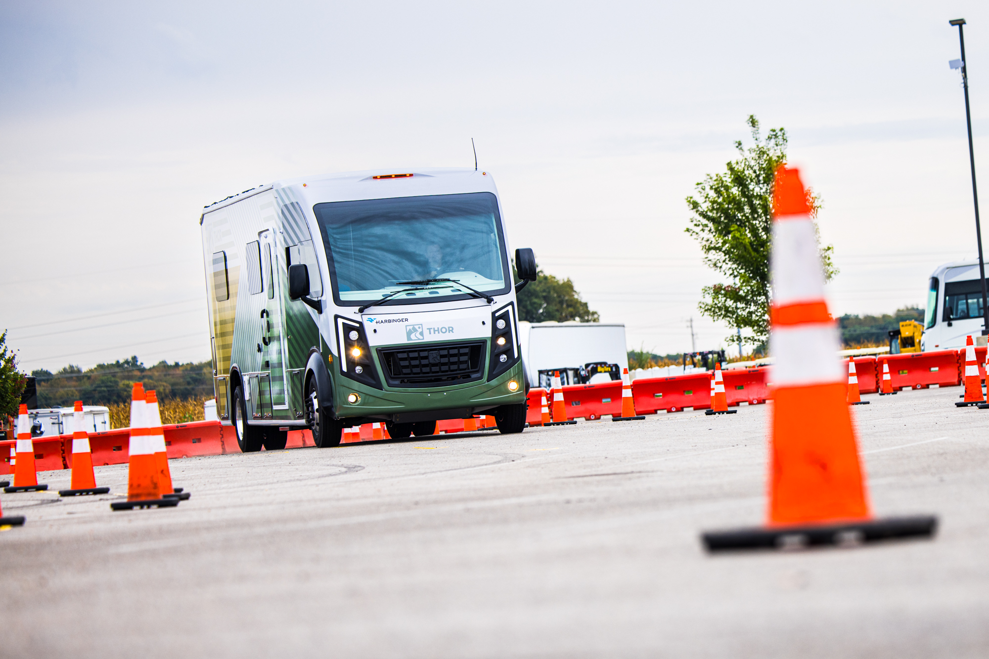 THOR Hybrid Class A Test Vehicle on Track 2 driving through cones