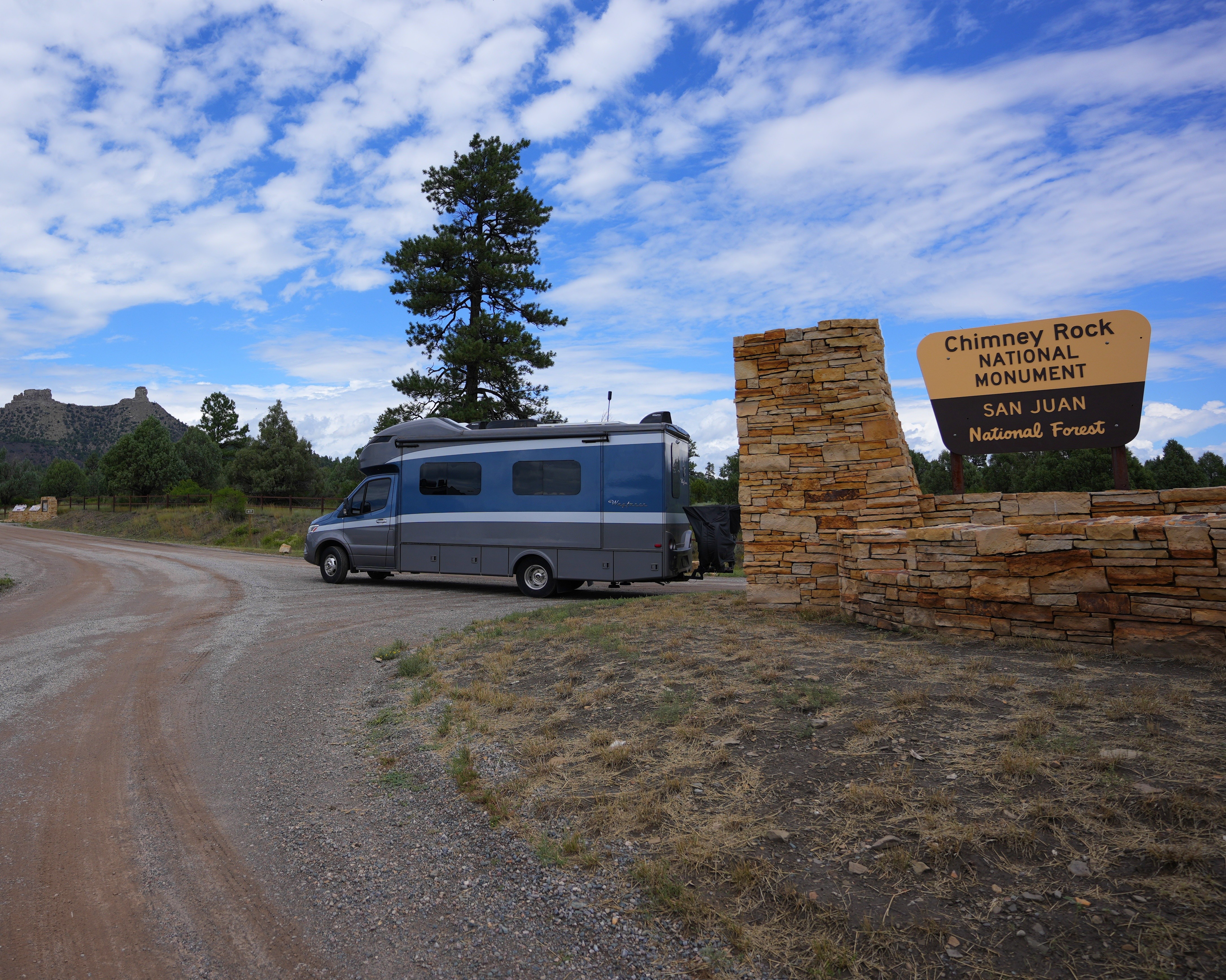 Sarah and Dustin Bauer's Tiffin Wayfarer at Chimney Rock National Monument.