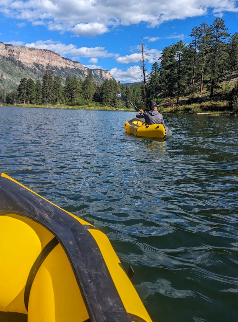 Dustin and Sarah Bauer raft in San Juan National Forest.