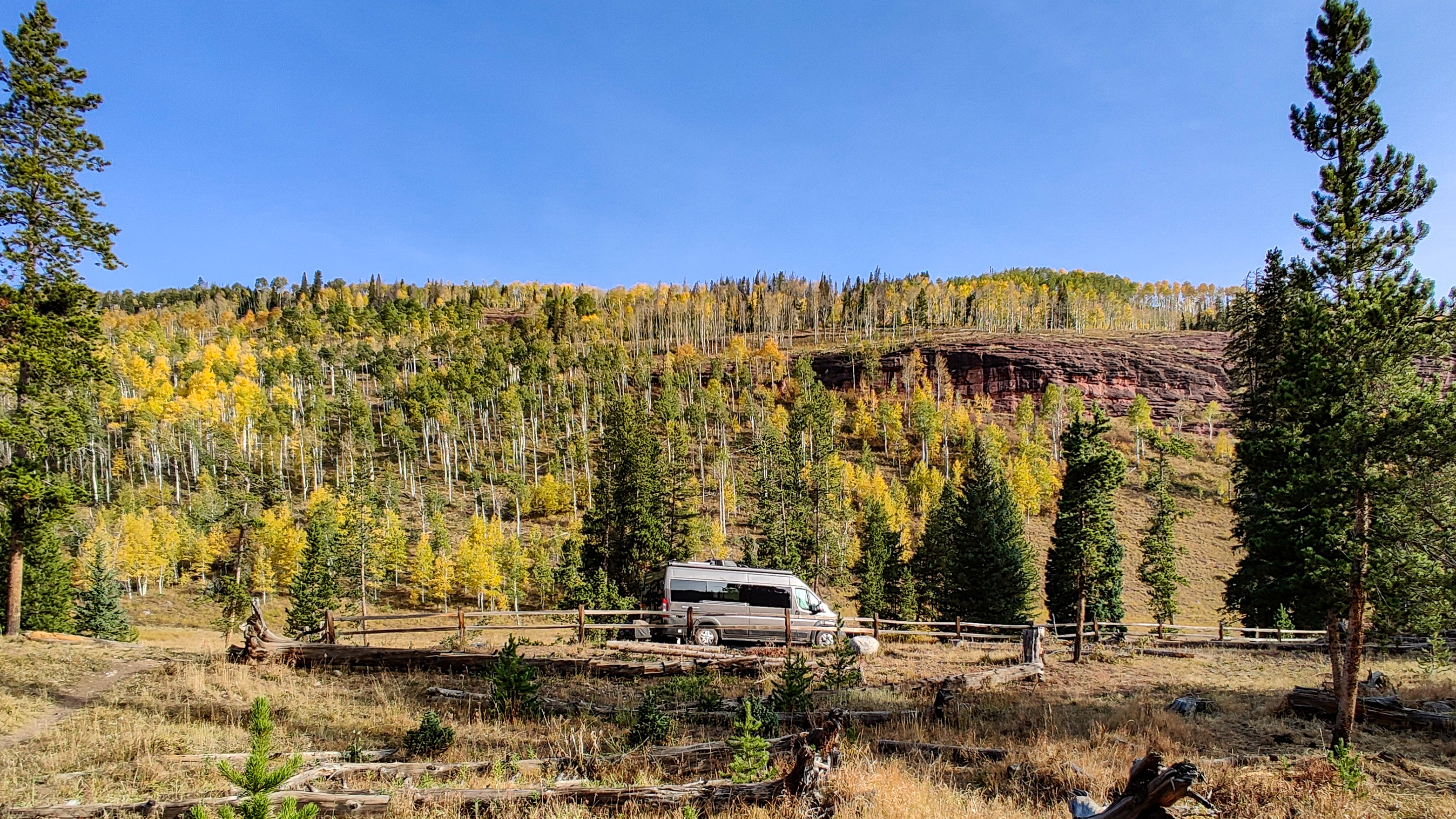 Gabe and Rocio's TMC Sequence parked in a National Forest