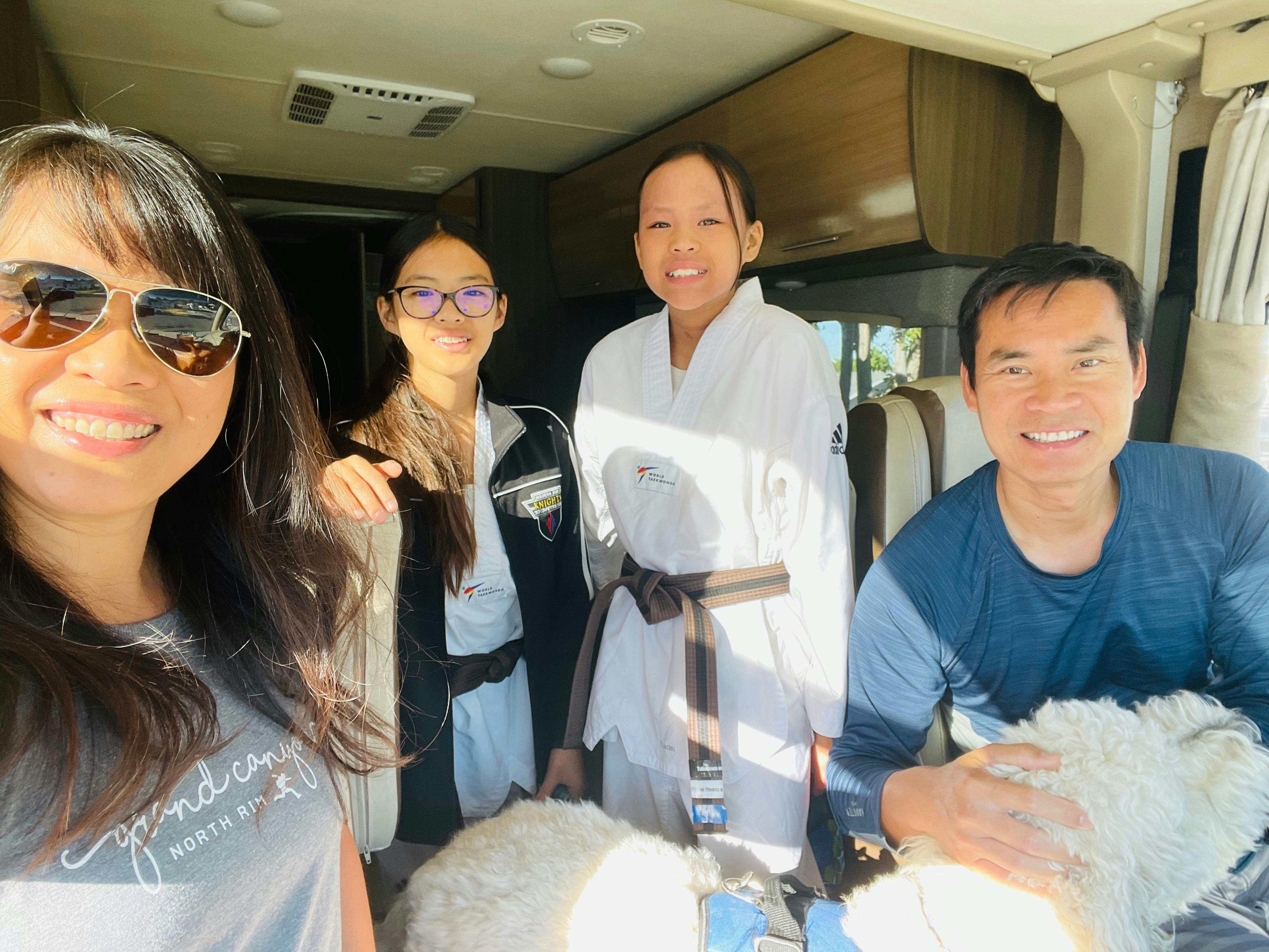The Brenda Huynh and Tiger Doan family inside their Thor Motor Coach Vegas Class A motorhome