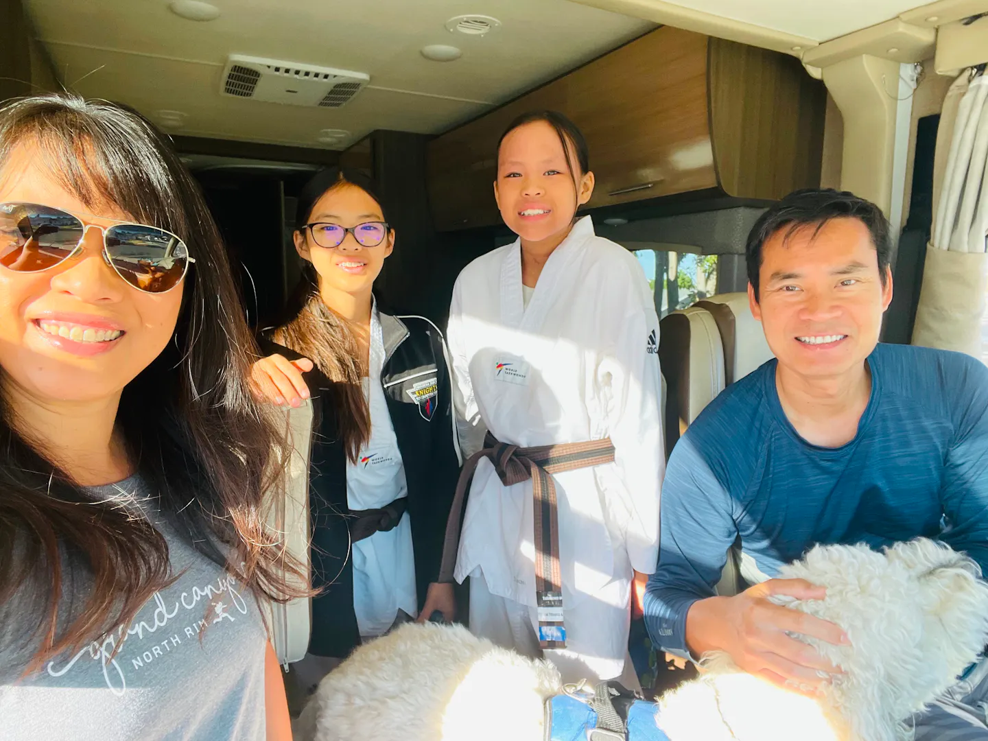 The Brenda Huynh and Tiger Doan family inside their Thor Motor Coach Vegas Class A motorhome