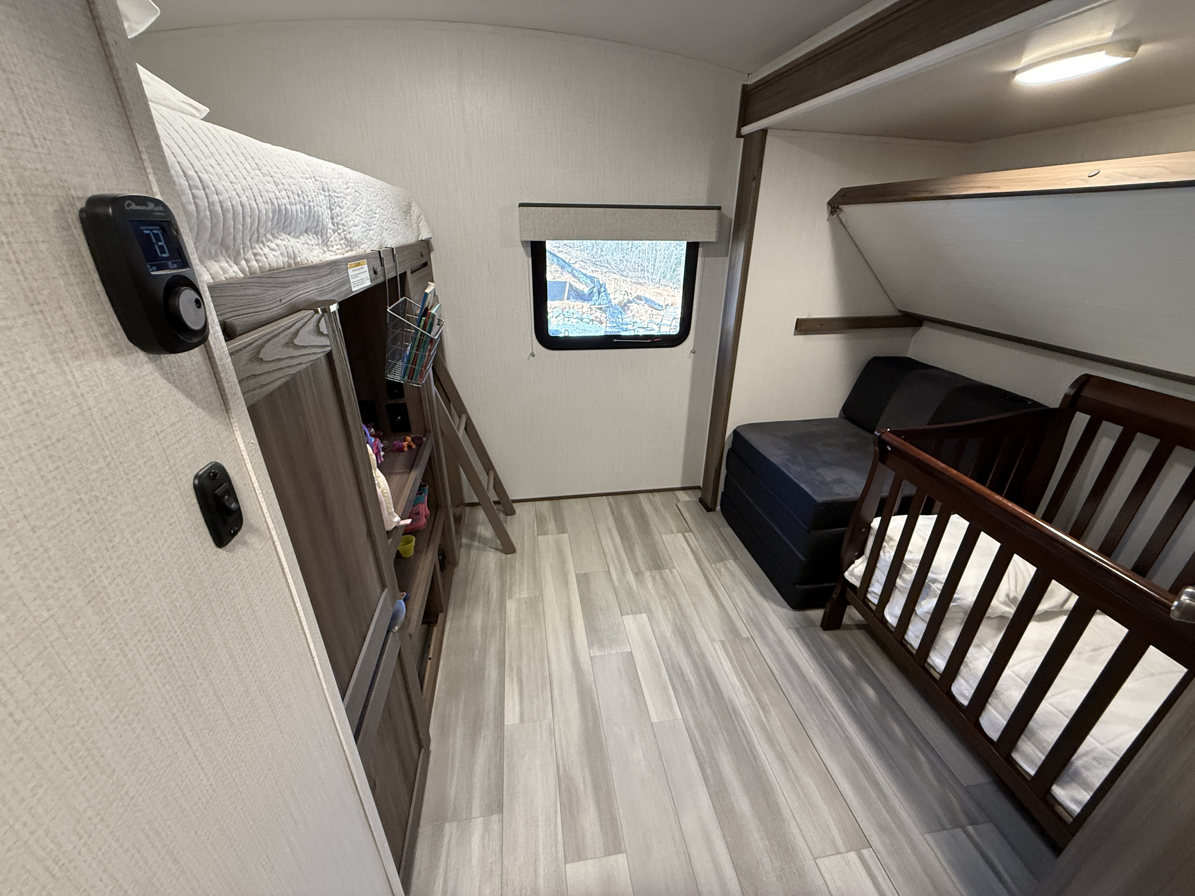 the bunkroom inside of a cruiser mpg travel trailer 