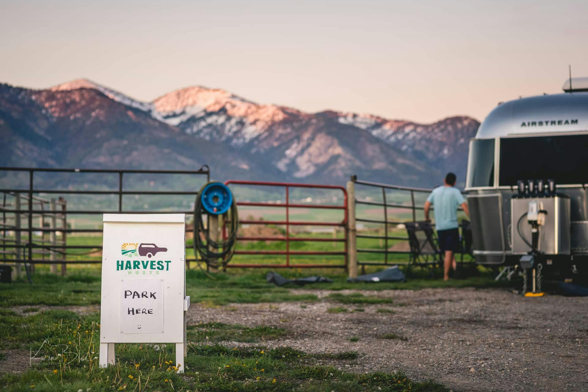 Karen Blue's Airstream at a Harvest Host campsite.