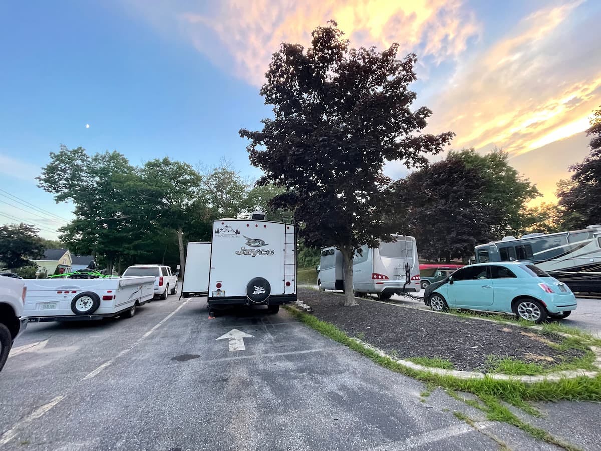 Ben and Christina McMillan's RV parked at an overnight parking spot.