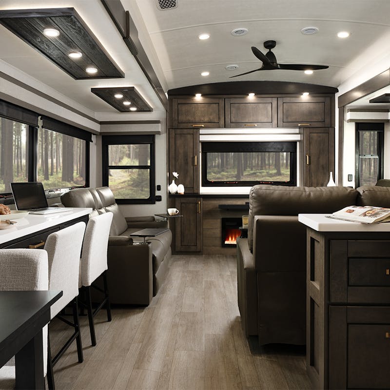 The living space inside of a Heartland Bighorn toy hauler.