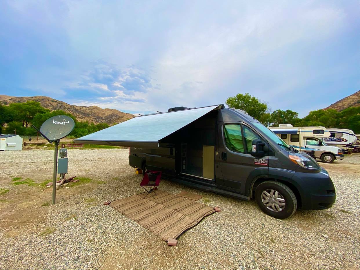 Jess Lawson's Thor Motor Coach Tellaro parked under a clear sky.