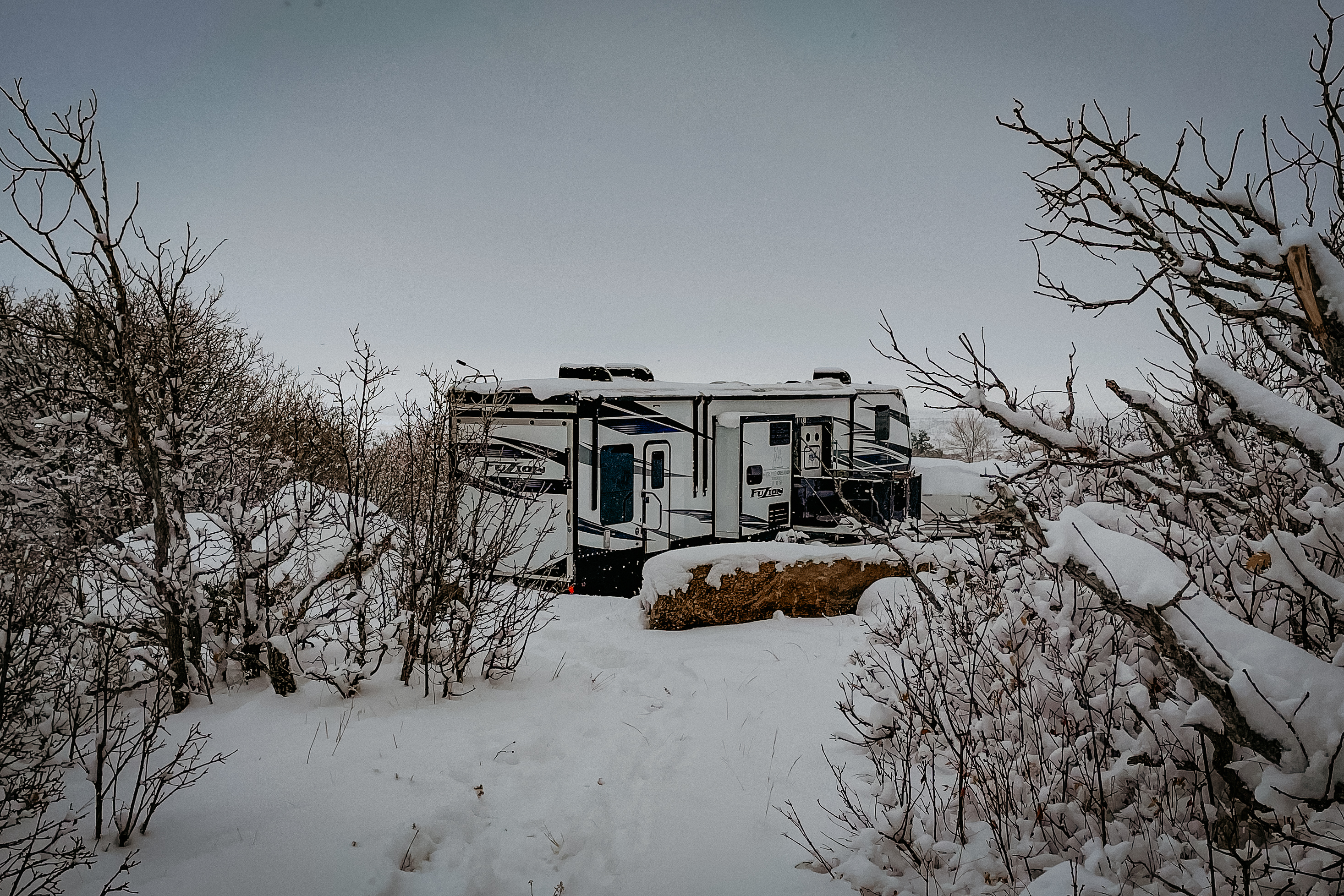 The Murphy's RV camping at a colorado state park in the winter