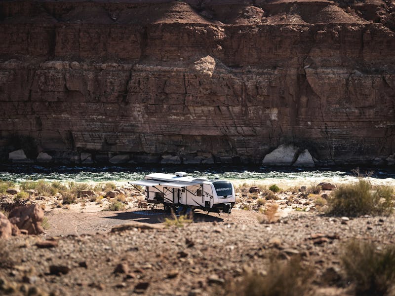 A 2022 Starcraft travel trailer by a river