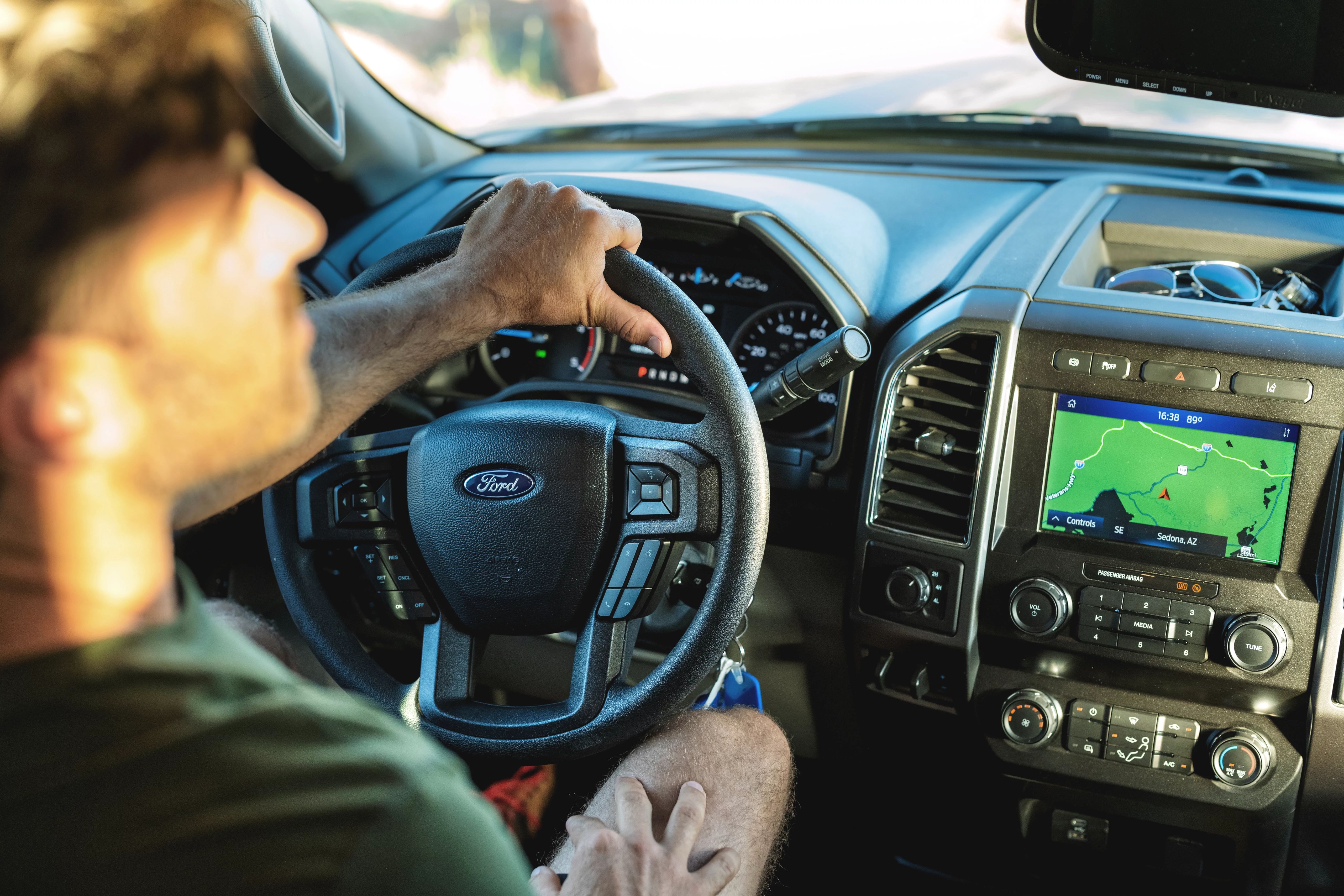 The cockpit of a Jayco Seneca Super C (Class C motorhome)