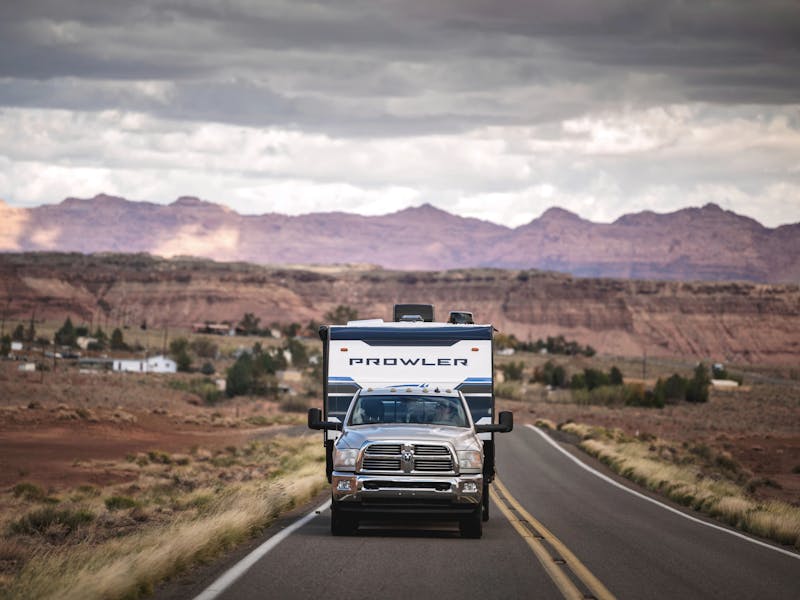 A heartland prowler driving down the road