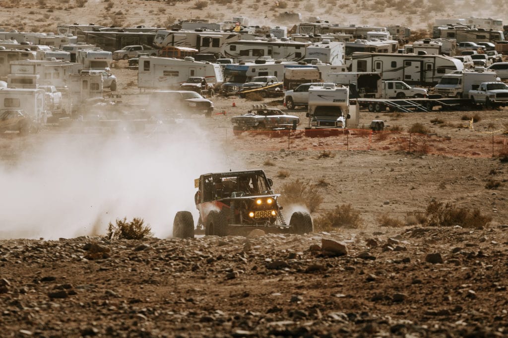 Ultra4 vehicle crawling through a rock section during the King of the Hammers race.