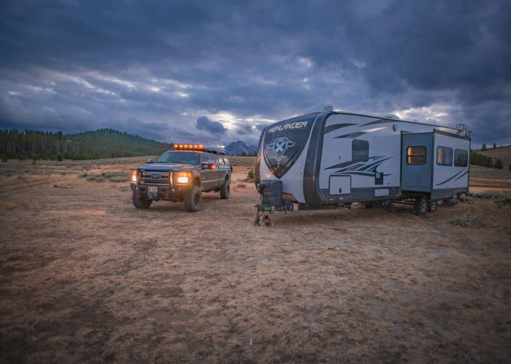 Nate Day's RV unhitched at dusk.