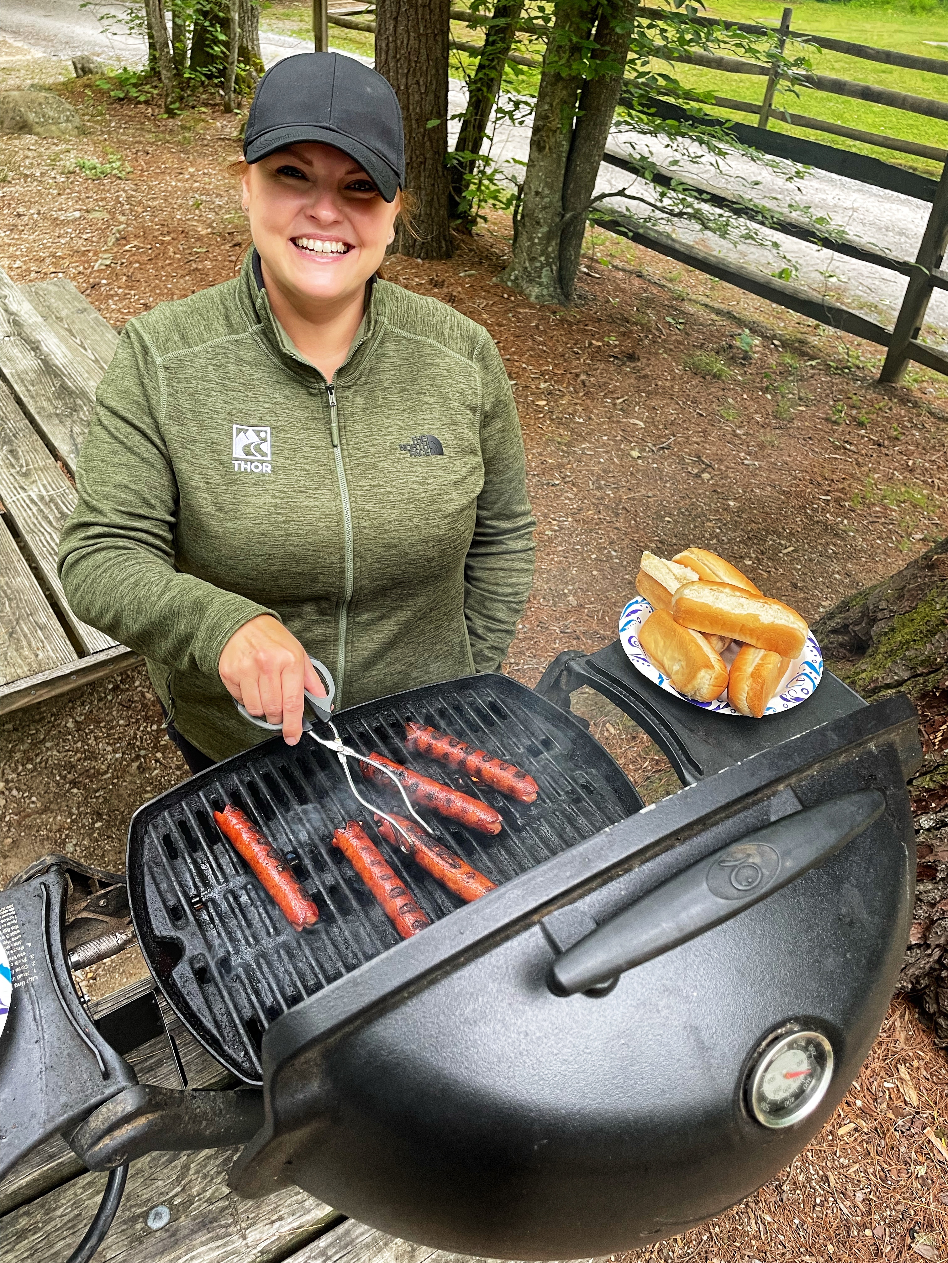 CHRISTINA MCMILLAN grilling hot dogs in George Washington and Jefferson National Forest