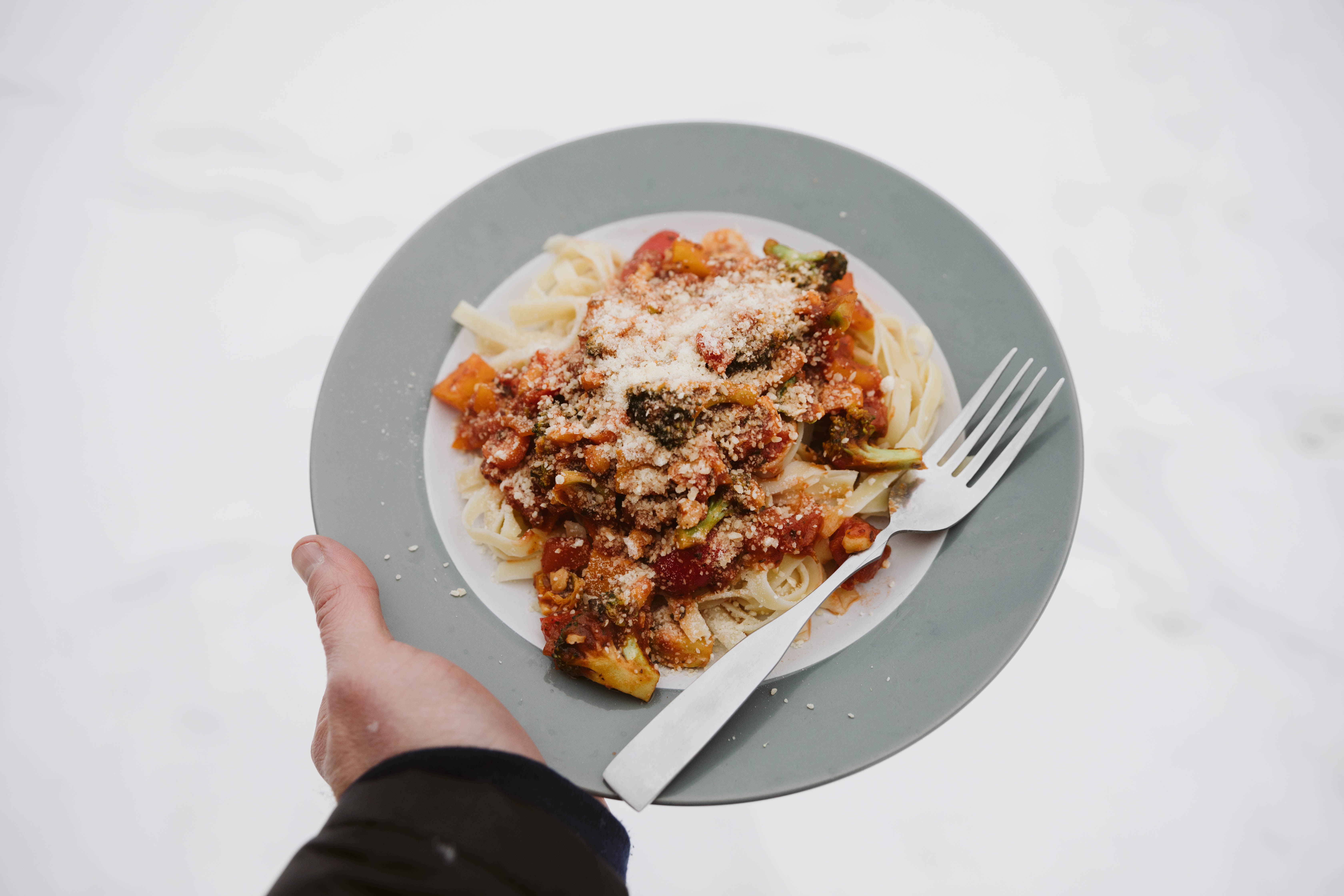 Close up of the finished dish on a plate.