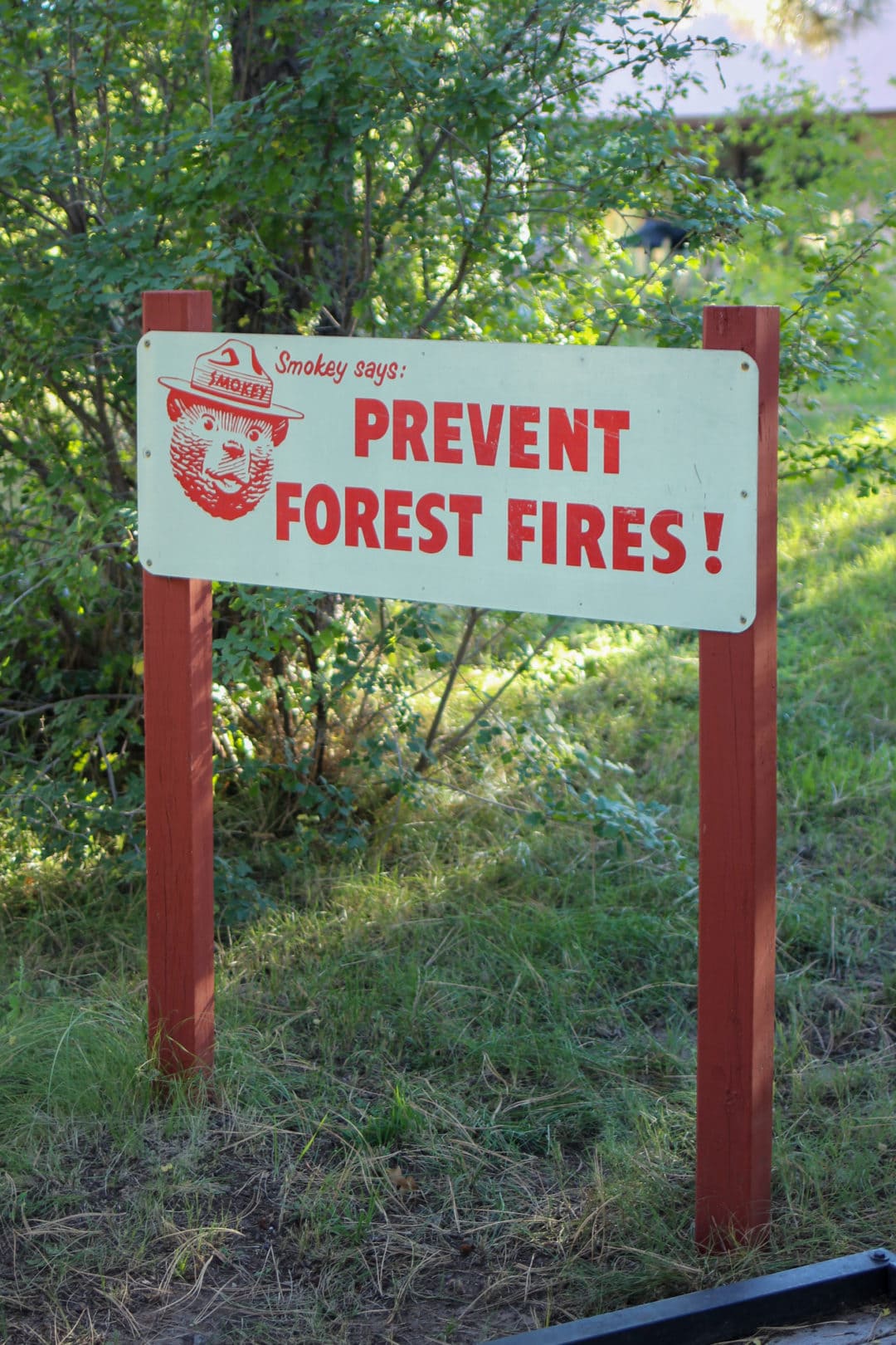 Red and white pop art style Smokey Bear sign