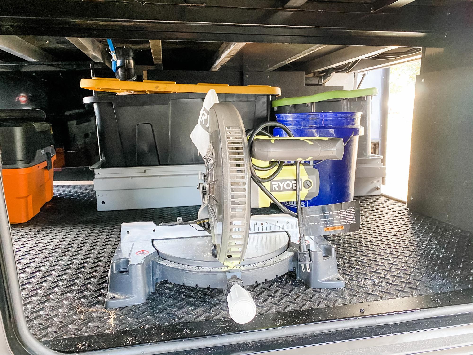 Tools, holiday decor and extra food stored in the basement of Brittnee Proha's Heartland Cyclone.